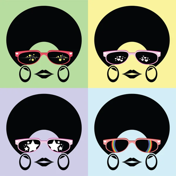 Lady with afro hairstyle wear glasses — Stok Vektör