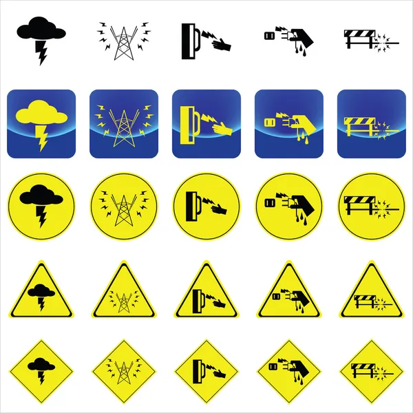 Señal de advertencia para el choque de electricidad de truenos, poste de alto voltaje, vector de mano húmeda — Vector de stock