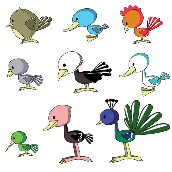 Vector aves incluyen búho, pato, polla, paloma — Vector de stock