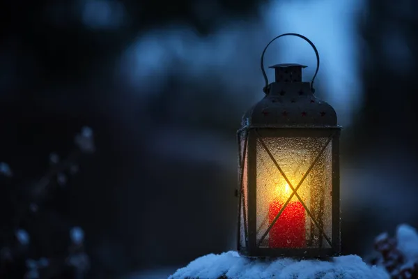 Lanterna Candela Giardino Inverno — Foto Stock