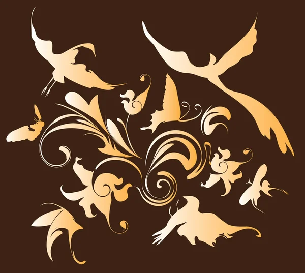 Motif décoratif avec fleurs, papillons et oiseaux, vecteur i — Image vectorielle
