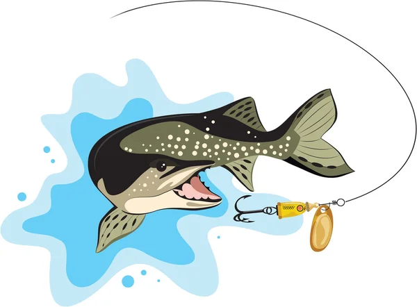 Pike and lure fishing, vector illustration — Stock Vector