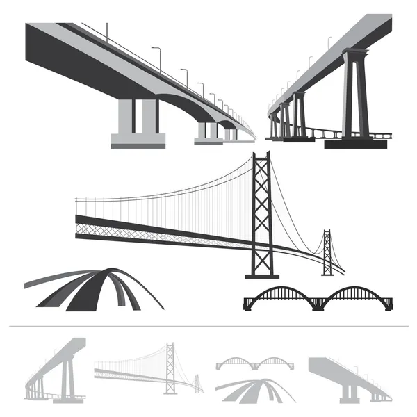 Conjunto de pontes, coleção silhueta vetorial isolado em b branco —  Vetores de Stock