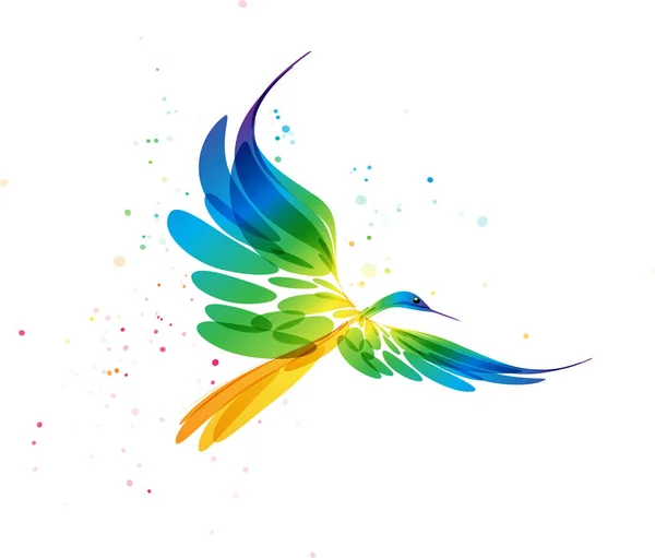 Bird stylized art, colorful bird on white background, fantasy bird in flight, abstract graphic bird, color vector image