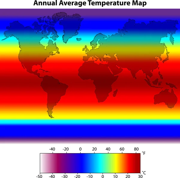 Roční Průměrná teplota mapa — Stockový vektor