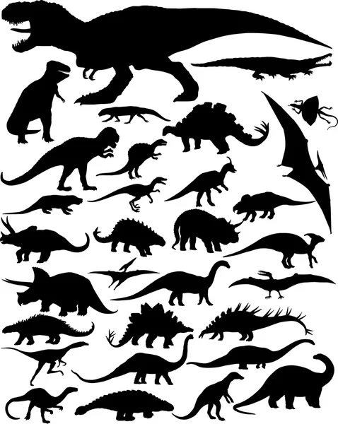 Siluetas de dinosaurios — Vector de stock