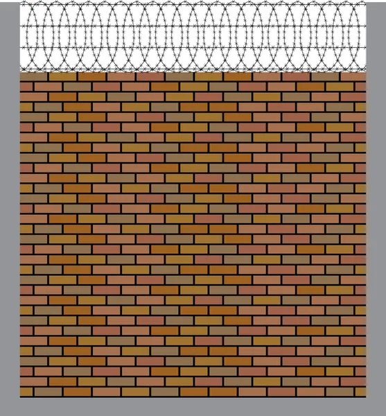 Parede de tijolo com arame farpado — Vetor de Stock