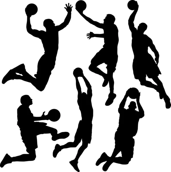 Jugadores de baloncesto siluetas en acción — Archivo Imágenes Vectoriales