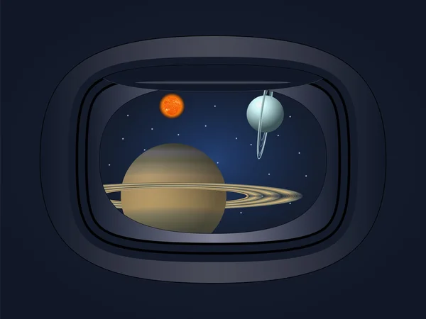 Vista do planeta através da nave espacial janela — Vetor de Stock