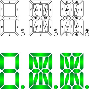 Segmental labeling for 7-, 14-, and 16-segment displays clipart