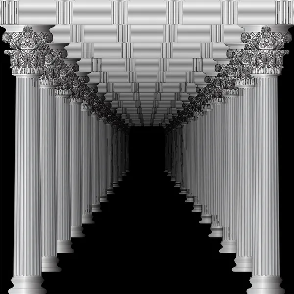 Ingang van een Griekse tempel in perspectief zwart — Stockvector
