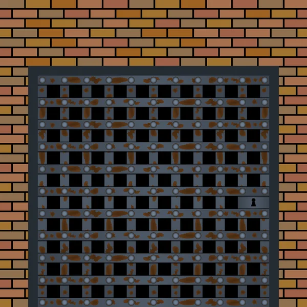 Vieille porte de prison dans le mur — Image vectorielle