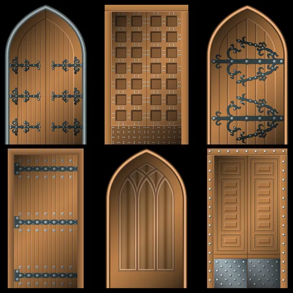 Door to the Middle Ages on a black background — Stock Vector