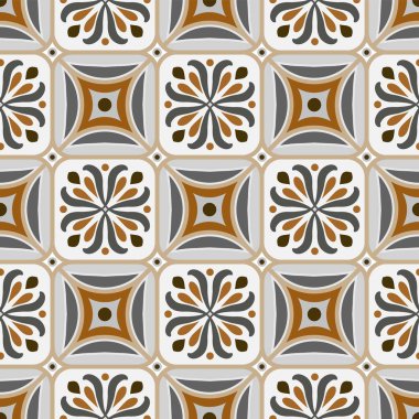 Fayans deseni, klasik damaske duvar kağıdı, dikişsiz çiçek arkaplanı, tasarım zemini, duvar, tekstil, kağıt, seramik, Portekiz süsü, Fas mozaiği, İspanyol sofra takımı için arka ve beyaz doku