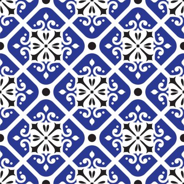 seramik kiremit desenli vektör, porselen arka plan, mavi ve beyaz çiçeksiz, antika fayanslar, dekoratif duvar kağıdı, Fas kiremitleri, İspanyol sofra takımı, Portekiz süsü, çömlek baskısı