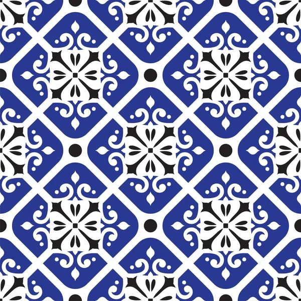 Motif Carreaux Céramique Vecteur Fond Porcelaine Bleu Blanc Floral Sans — Image vectorielle