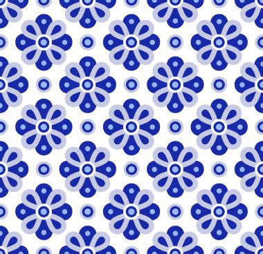 seramik kiremit desenli vektör, porselen arkaplan, mavi ve beyaz dikişsiz dekor, antika fayanslar, dekoratif duvar kağıdı, Fas kiremitleri, İspanyol sofra takımı, Portekiz süsü, çömlek baskısı