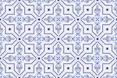 seramik kiremit desenli vektör, porselen arkaplan, mavi ve beyaz dikişsiz dekor, antika fayanslar, dekoratif duvar kağıdı, Fas kiremitleri, İspanyol sofra takımı, Portekiz süsü, çömlek baskısı