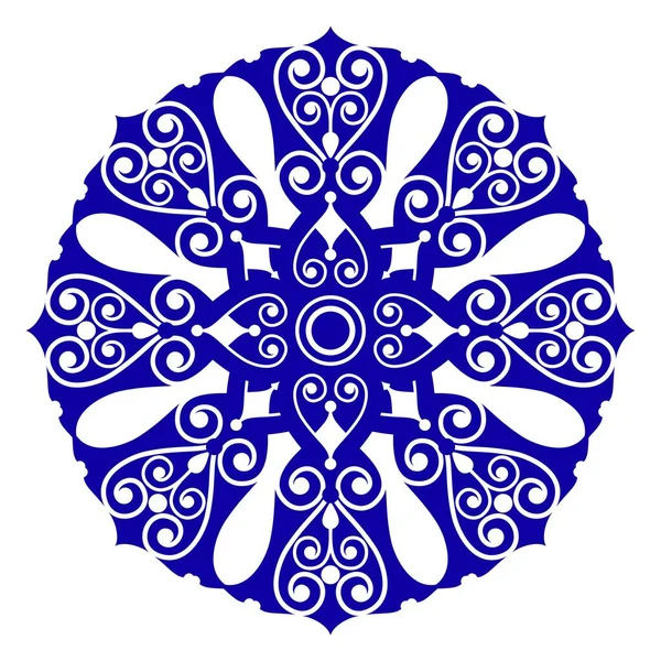 Abstracte Bloemen Rond Patroon Circulaire Decoratieve Ornament Blauw Wit Mandala — Stockvector