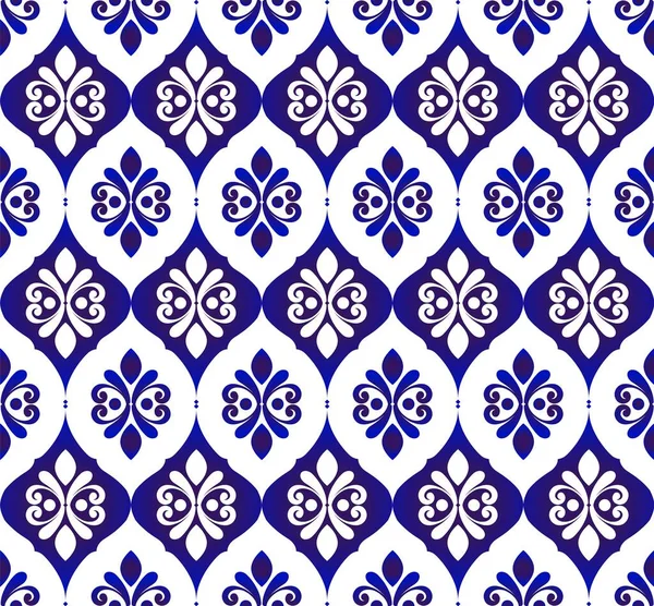 Bezešvé Damašek Vzor Modré Bílé Tapety Klasické Indie Styl Baroka — Stockový vektor