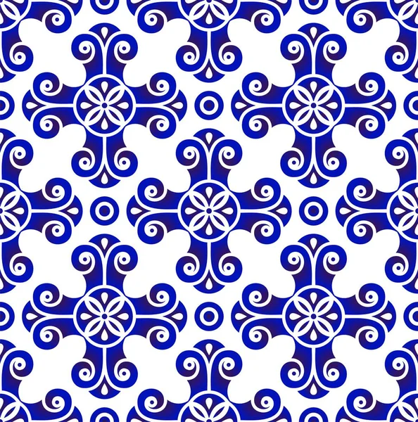 Patrón Porcelana Sin Costuras Cerámica Azul Blanco Fondo Moderno Para — Vector de stock