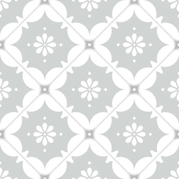 Keramische Fliesen Muster Bunte Nahtlose Florale Hintergrund Grau Und Weiß — Stockvektor