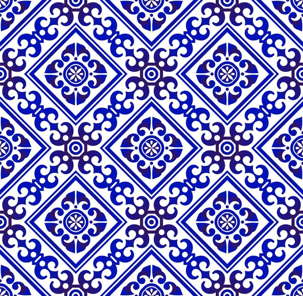 Patrón Porcelana Sin Costuras Cerámica Azul Blanco Fondo Moderno Para — Vector de stock