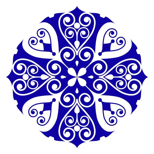 Abstracte Bloemen Rond Patroon Circulaire Decoratieve Ornament Blauw Wit Mandala — Stockvector