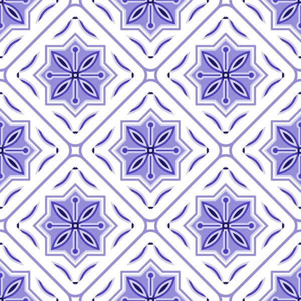 Keramische Fliesen Muster Vektor Porzellan Hintergrund Blau Weiße Florale Nahtlose — Stockvektor