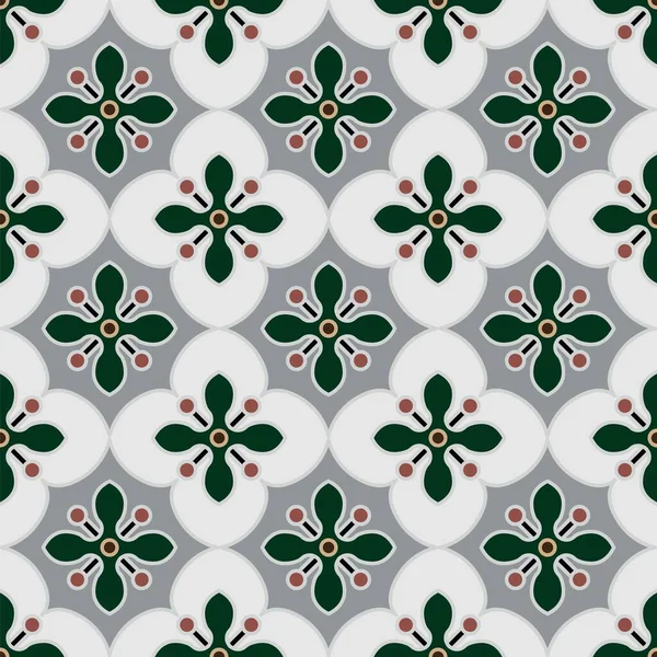 Keramiska Kakel Mönster Färgglada Sömlös Blommig Bakgrund Grön Och Grå — Stock vektor