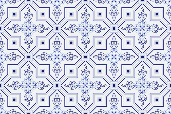 Padrão Cerâmica Vector Fundo Porcelana Azul Branco Decoração Floral Sem — Vetor de Stock