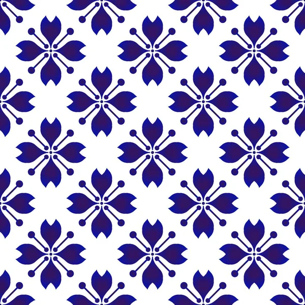 Patrón Porcelana Sin Costuras Cerámica Azul Blanco Fondo Moderno Para — Vector de stock