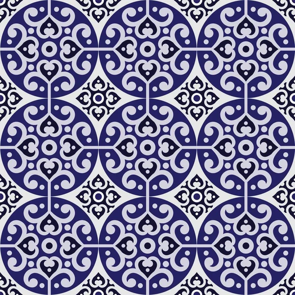 Keramické Dlaždice Vzor Vektor Porcelán Pozadí Modré Bílé Květinové Bezešvé — Stockový vektor