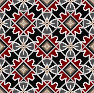 Modern Batik deseni, renkli dekoratif damaske duvar kağıdı, Paisley baskı elementleri, sanat eseri Malezya ve Endonezya 'nın kusursuz tasarımı, klasik çiçek arkaplanı, Kırmızı ve altın rengi Hindistan arkaplanı.