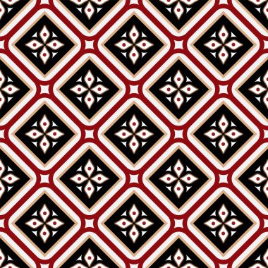 Modern Batik deseni, renkli dekoratif damaske duvar kağıdı, Paisley baskı elementleri, sanat eseri Malezya ve Endonezya 'nın kusursuz tasarımı, klasik çiçek arkaplanı, Kırmızı ve altın rengi Hindistan arkaplanı.