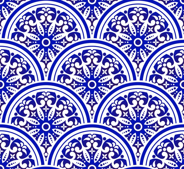 Porzellanmuster Keramik Nahtlose Dekor Blau Und Weiß Modernen Hintergrund Für — Stockvektor