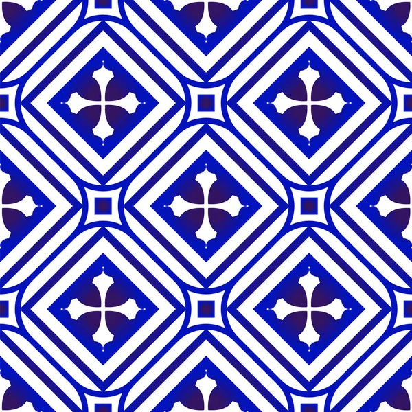 陶瓷图案 陶瓷无缝装饰 蓝白现代背景设计 马赛克 纺织品 中国壁纸 — 图库矢量图片