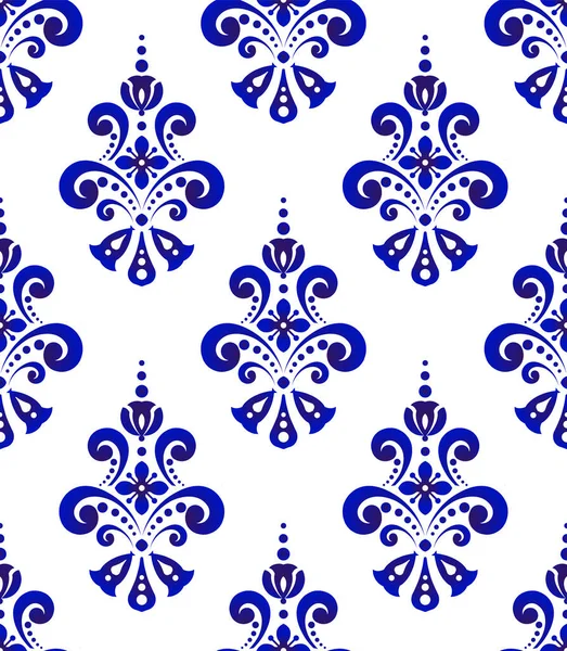 Damaszk Minta Dekoratív Virágdísz Háttér Barokk Stílus Porcelán Kerámia Kék Jogdíjmentes Stock Vektorok