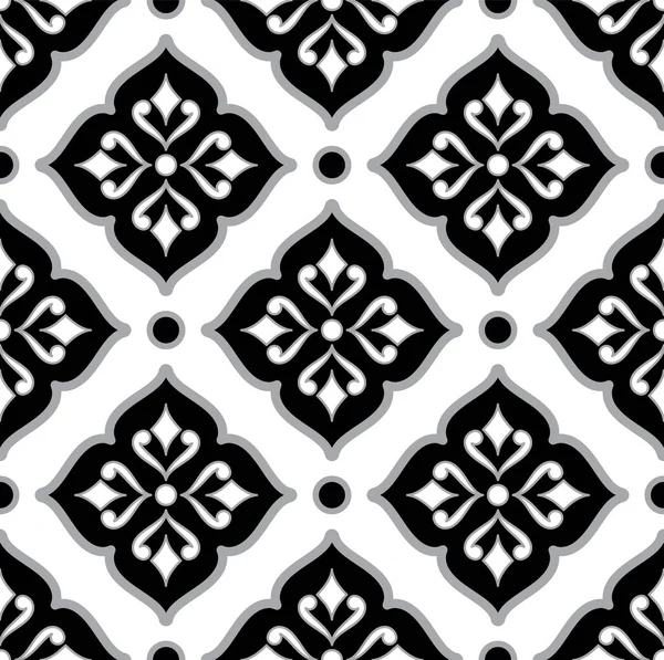 タイルパターン ヴィンテージダマスク壁紙 シームレスな花の背景 デザインフロア タイル セラミック ポルトガルの装飾 モロッコモザイク スペインの食器用の背と白のテクスチャ — ストックベクタ