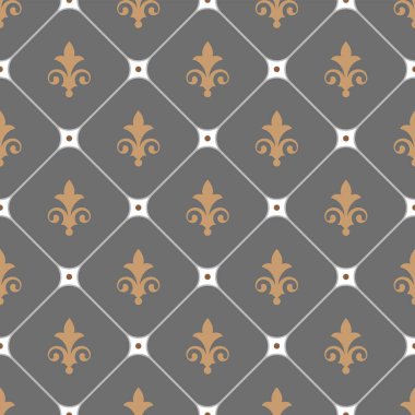 Kusursuz Barok tarzı. Kumaş, kağıt, kiremit, tekstil, ipek, kapak kitabı, klasik doku için kraliyet duvar kağıdı. Altın ve gri İspanyol süsü. Modern arkaplan vektörü illüstrasyonu