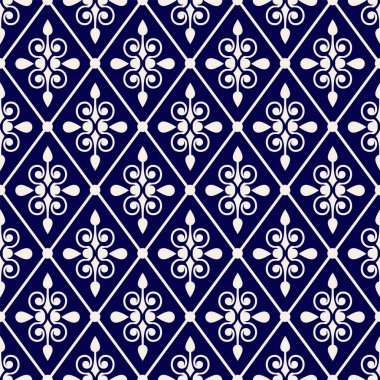 Mavi ve beyaz çiçekli duvar kağıtları