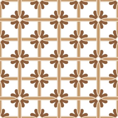 Renkli, pürüzsüz fayans tasarımı. Eski duvar kağıtları İslam, Arap, Hintli, Osmanlı, Motifler, Çömlekçilik, Şam. Kumaş ya da kağıda basmak için mükemmel. Kahverengi renk, seramik döşeme deseni, vektör