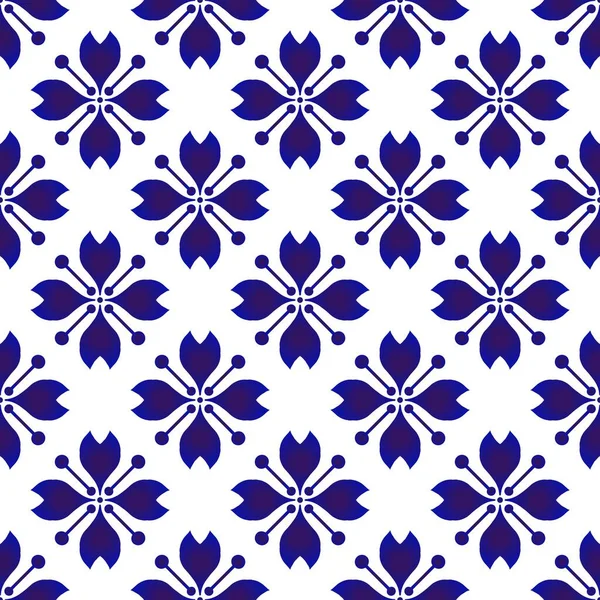 Porzellanmuster Keramik Nahtlos Blau Und Weiß Moderner Hintergrund Für Design — Stockvektor