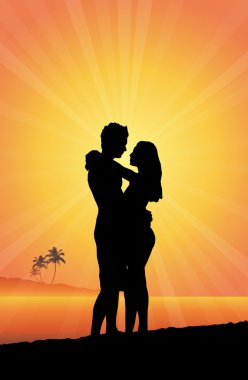 bir plaj romantik Çift