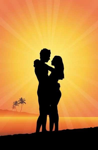 Casal romântico em uma praia — Vetor de Stock