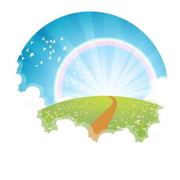 Luminoso arcobaleno paesaggio cerchio sfondo — Vettoriale Stock