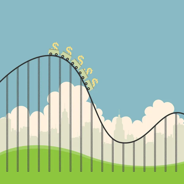 Dollars op achtbaan — Stockvector