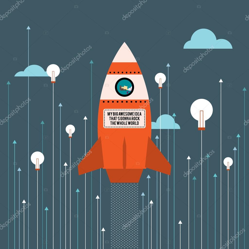Vector illustration of big idea business innovation rocket.