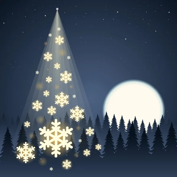 Φεγγάρι νιφάδα χιονιού χριστουγεννιάτικο δέντρο — Διανυσματικό Αρχείο