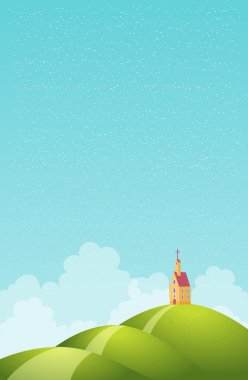 Kilisede karlı tepeleri